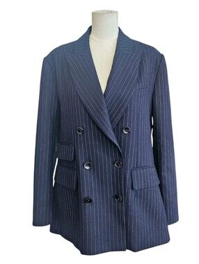 Mayson the Label Pinstripe Double Breasted Wool Blazer Navy Blue size L
